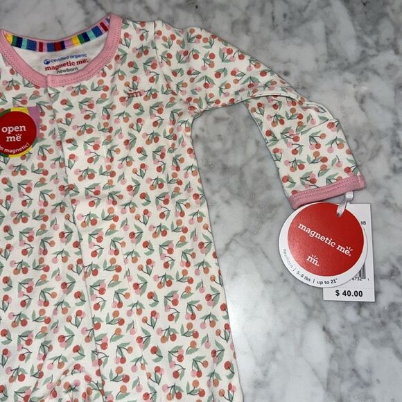 NWT Magnetic Me White & Pink Cherry Footie - Picture 4 of 6